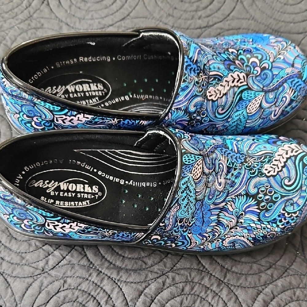 Easy Works by Easy Street Blue Patterned Slip-Ons